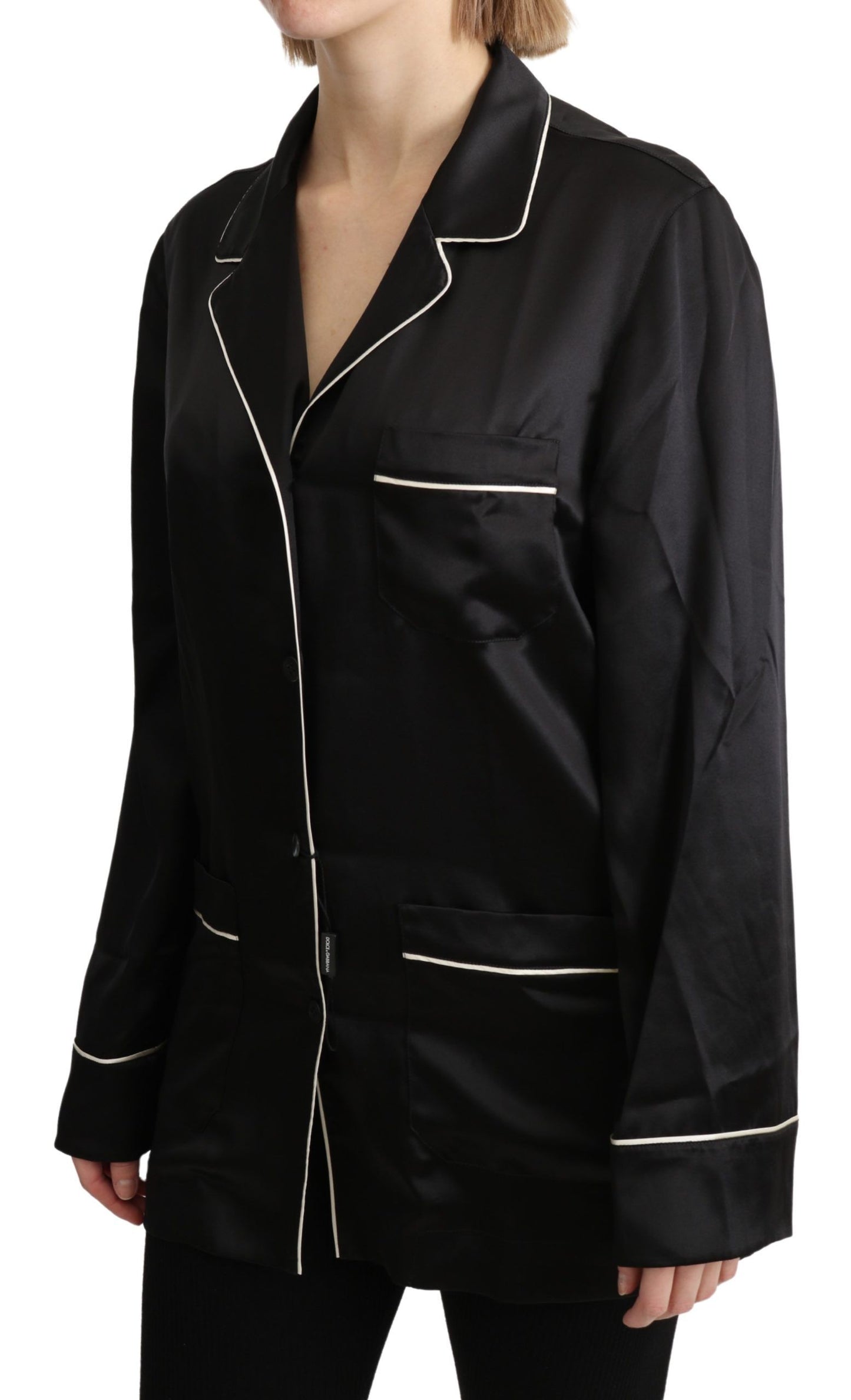 Dolce & Gabbana Elegant Silk Black Button-Up Blouse Dolce & Gabbana