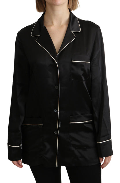 Dolce & Gabbana Elegant Silk Black Button-Up Blouse Dolce & Gabbana