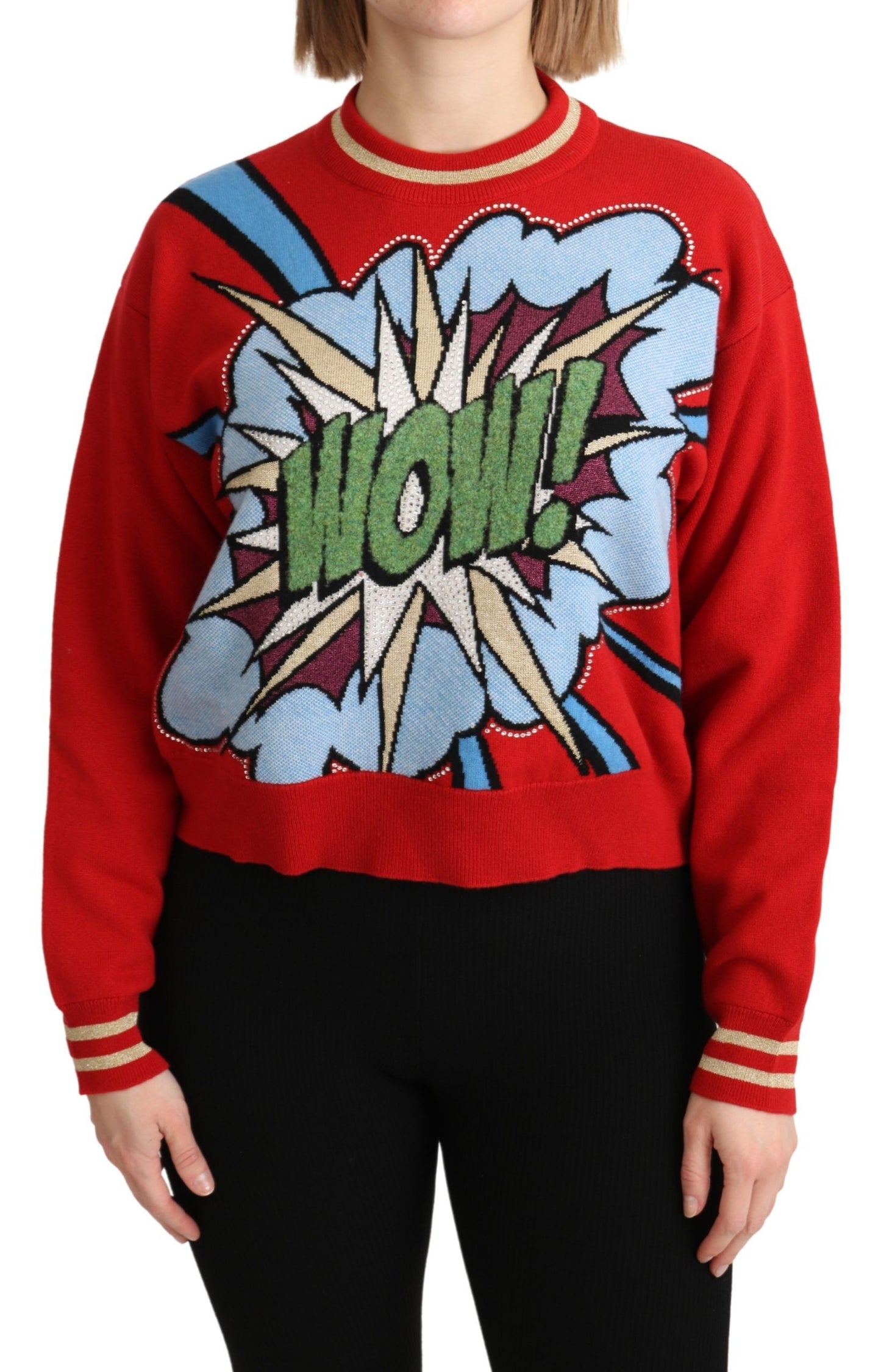 Dolce & Gabbana Radiant Red Cartoon Motive Cashmere Sweater Dolce & Gabbana