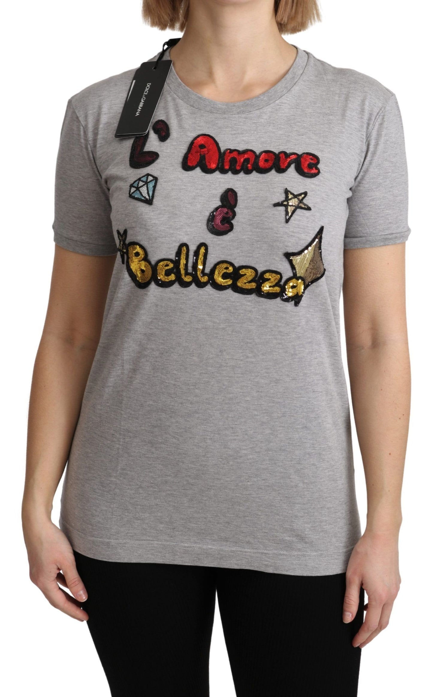 Dolce & Gabbana Sequined Motive Cotton Tee Dolce & Gabbana