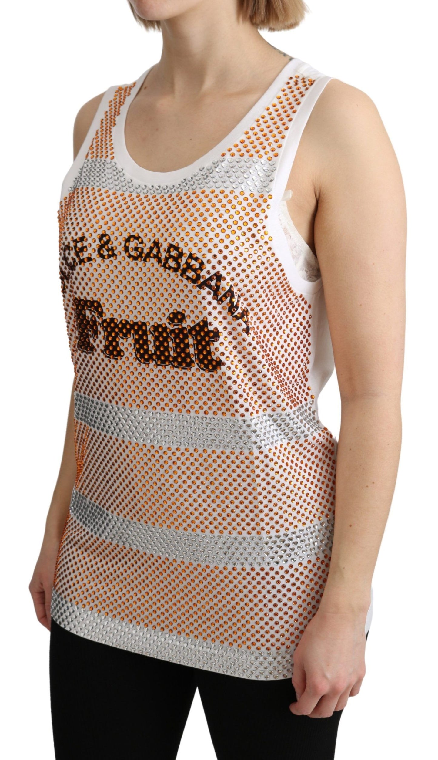 Dolce & Gabbana Crystal Embellished Sleeveless Cotton Top Dolce & Gabbana