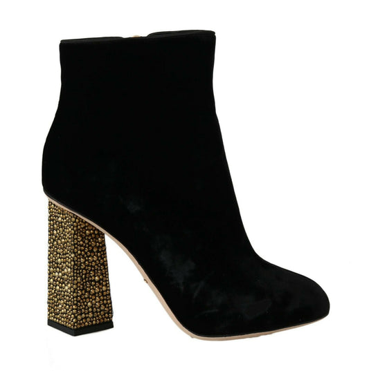 Dolce & Gabbana Elegant Velvet Ankle Boots with Crystal Heels Dolce & Gabbana