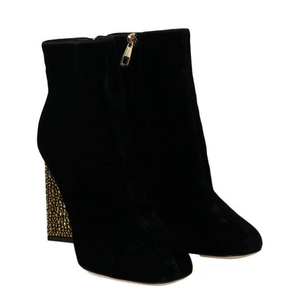 Dolce & Gabbana Elegant Velvet Ankle Boots with Crystal Heels Dolce & Gabbana