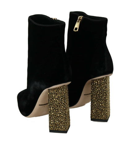 Dolce & Gabbana Elegant Velvet Ankle Boots with Crystal Heels Dolce & Gabbana