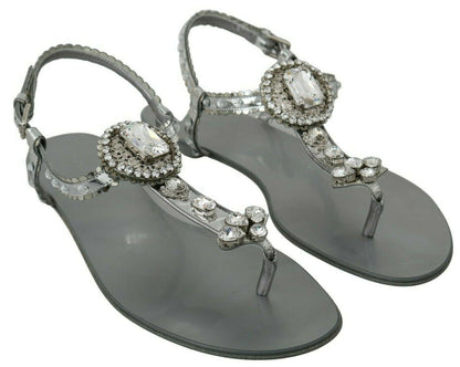 Dolce & Gabbana Elegant Silver Flats with Crystal Embellishments Dolce & Gabbana