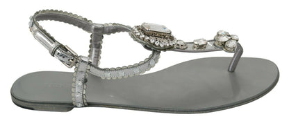 Dolce & Gabbana Elegant Silver Flats with Crystal Embellishments Dolce & Gabbana