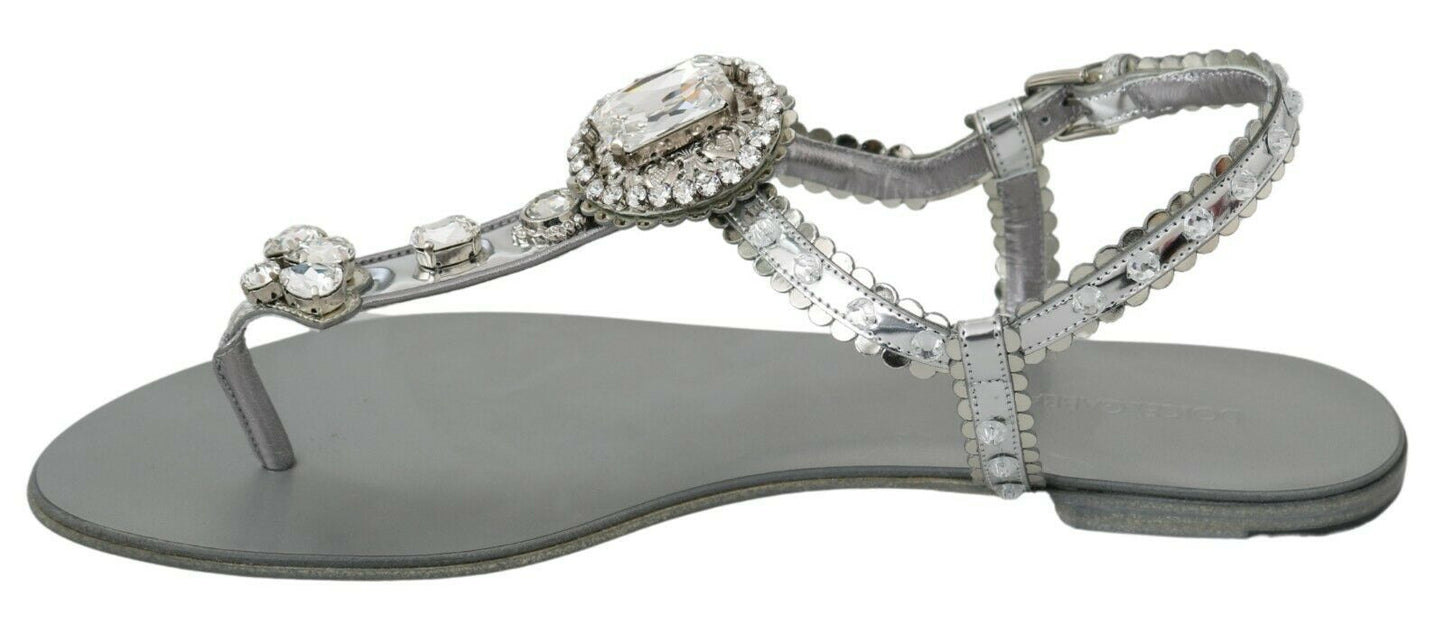 Dolce & Gabbana Elegant Silver Flats with Crystal Embellishments Dolce & Gabbana