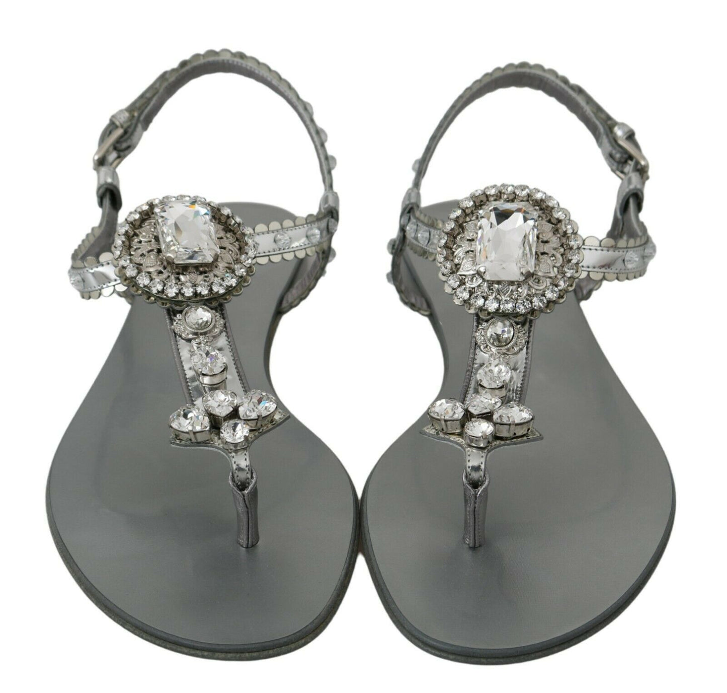 Dolce & Gabbana Elegant Silver Flats with Crystal Embellishments Dolce & Gabbana