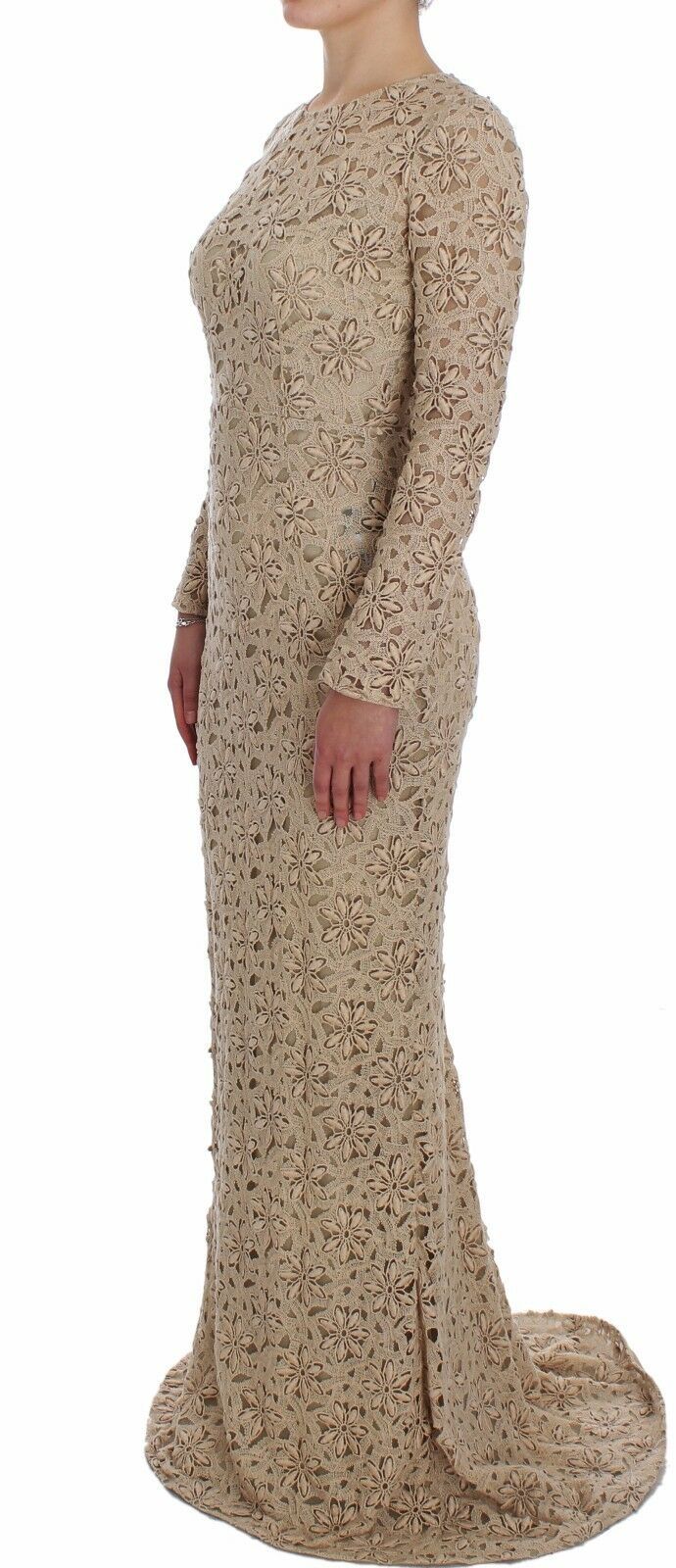 Dolce & Gabbana Beige Floral Lace Long Sleeve Maxi Dress Dolce & Gabbana