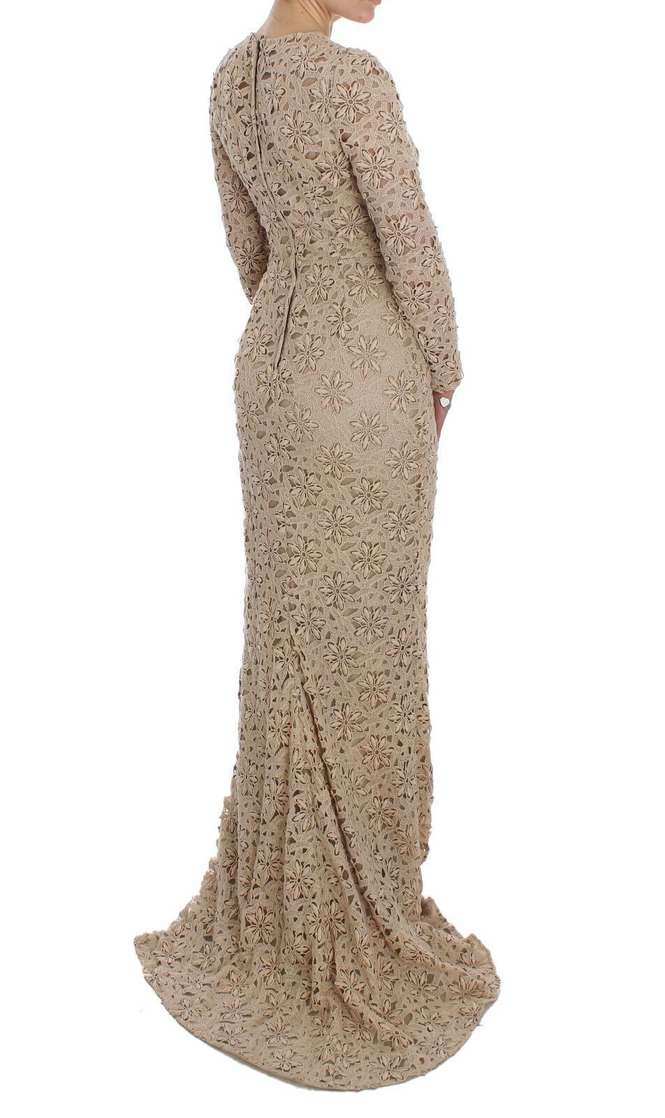 Dolce & Gabbana Beige Floral Lace Long Sleeve Maxi Dress Dolce & Gabbana