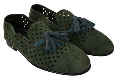 Dolce & Gabbana Elegant Green Suede Loafers for Men Dolce & Gabbana