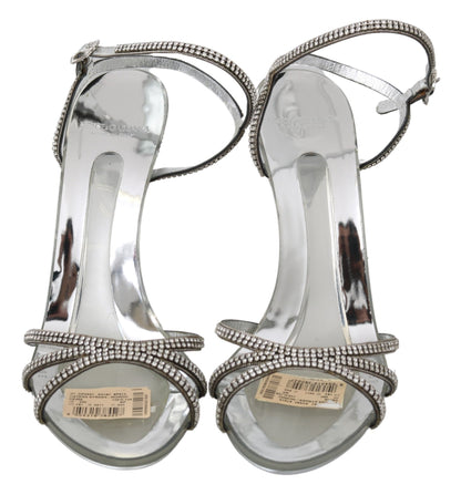 Dolce & Gabbana Silver Leather Ankle Strap Sandals with Crystals Dolce & Gabbana