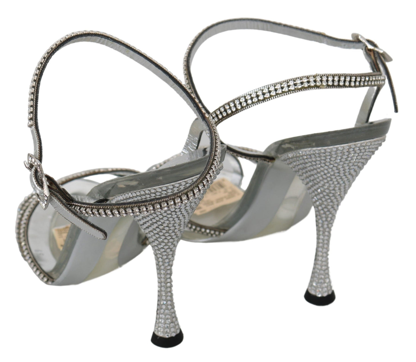 Dolce & Gabbana Silver Leather Ankle Strap Sandals with Crystals Dolce & Gabbana