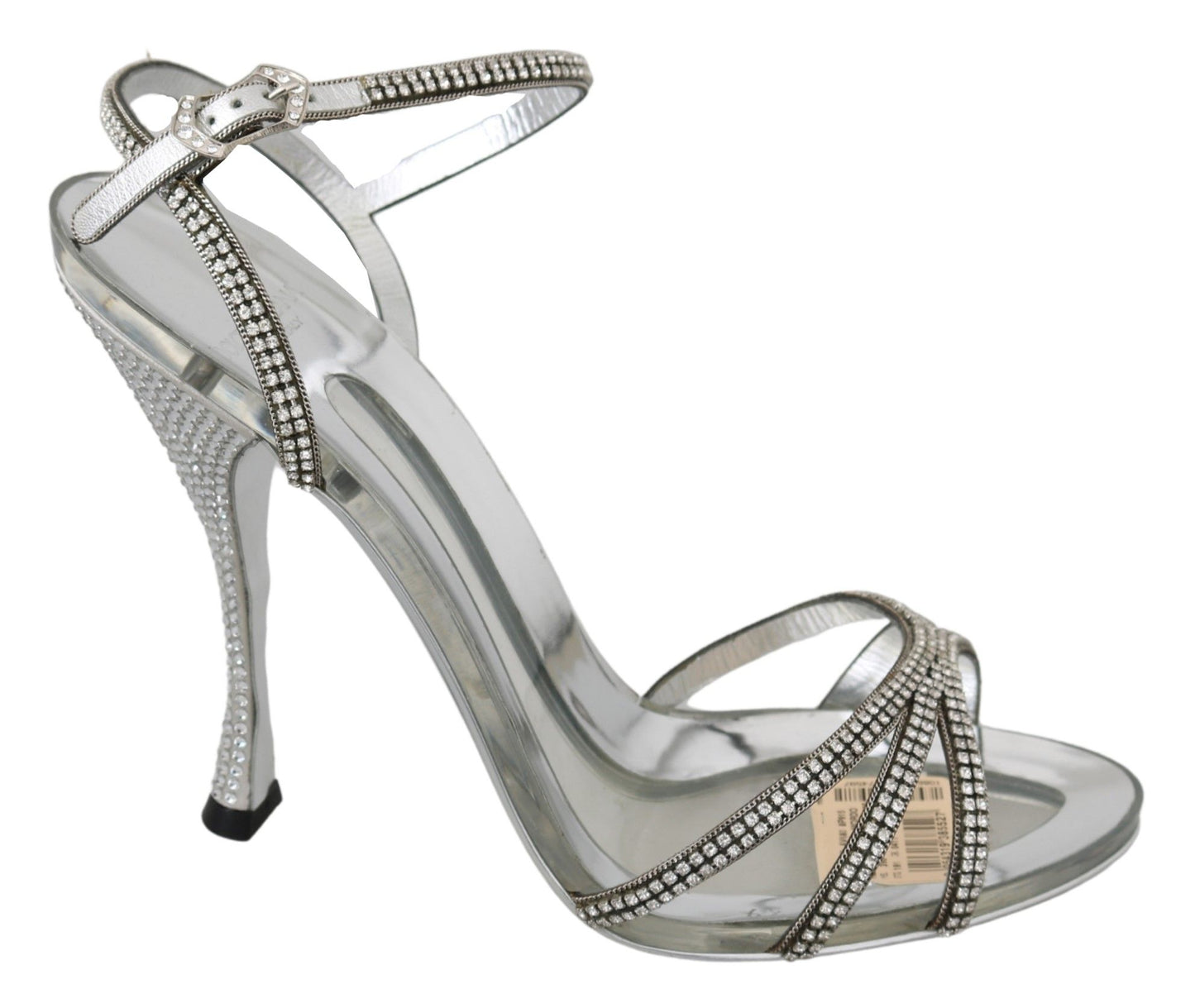 Dolce & Gabbana Silver Leather Ankle Strap Sandals with Crystals Dolce & Gabbana