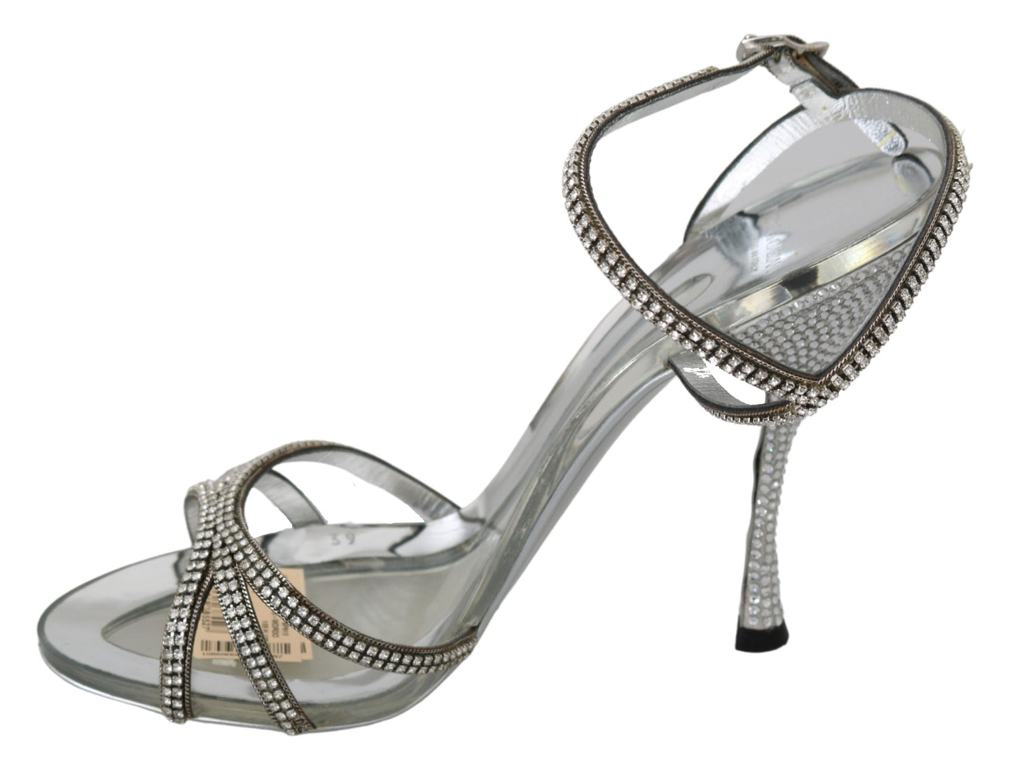 Dolce & Gabbana Silver Leather Ankle Strap Sandals with Crystals Dolce & Gabbana