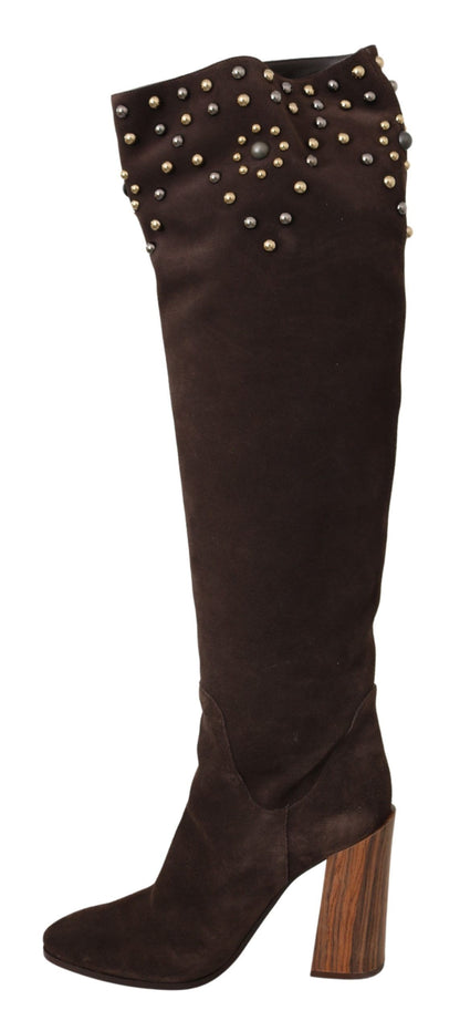 Dolce & Gabbana Studded Suede Knee High Boots in Brown Dolce & Gabbana