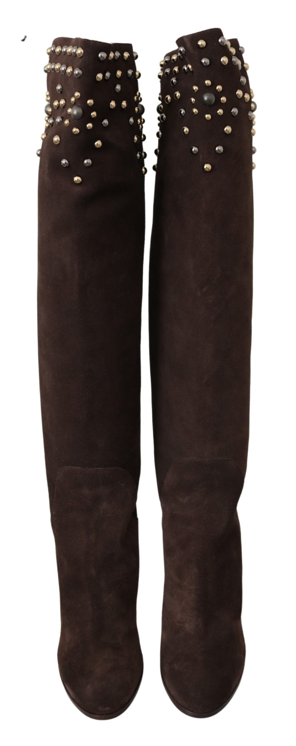 Dolce & Gabbana Studded Suede Knee High Boots in Brown Dolce & Gabbana