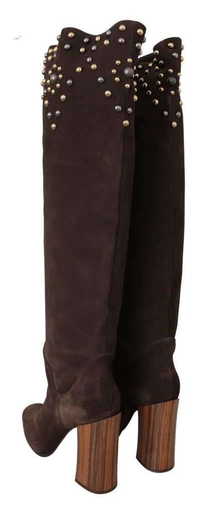 Dolce & Gabbana Studded Suede Knee High Boots in Brown Dolce & Gabbana