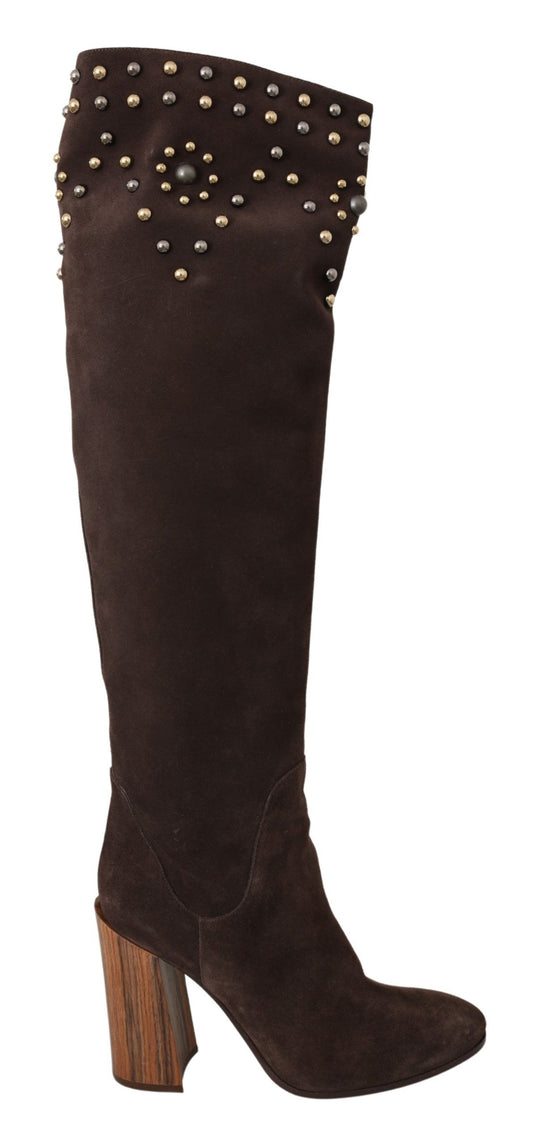 Dolce & Gabbana Studded Suede Knee High Boots in Brown Dolce & Gabbana