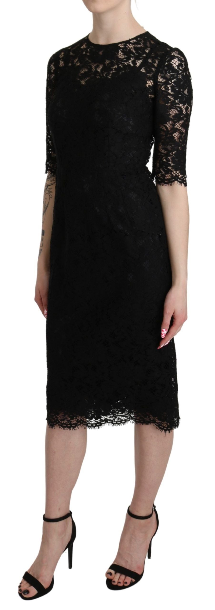 Dolce & Gabbana Elegant Black Lace Sheath Knee-Length Dress Dolce & Gabbana