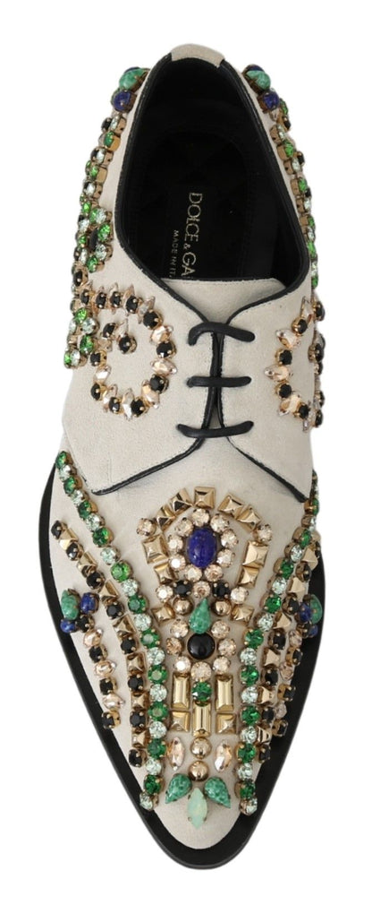 Dolce & Gabbana Elegant White Suede Dress Flats with Crystals Dolce & Gabbana