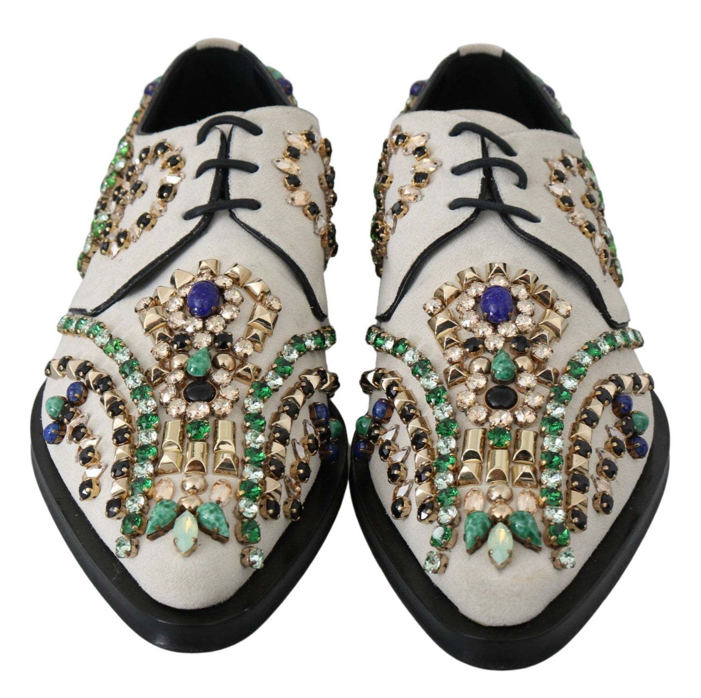 Dolce & Gabbana Elegant White Suede Dress Flats with Crystals Dolce & Gabbana