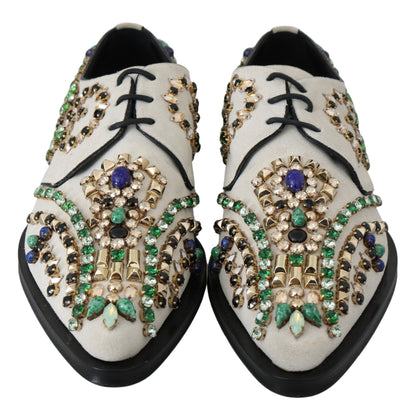 Dolce & Gabbana Elegant White Suede Dress Flats with Crystals Dolce & Gabbana