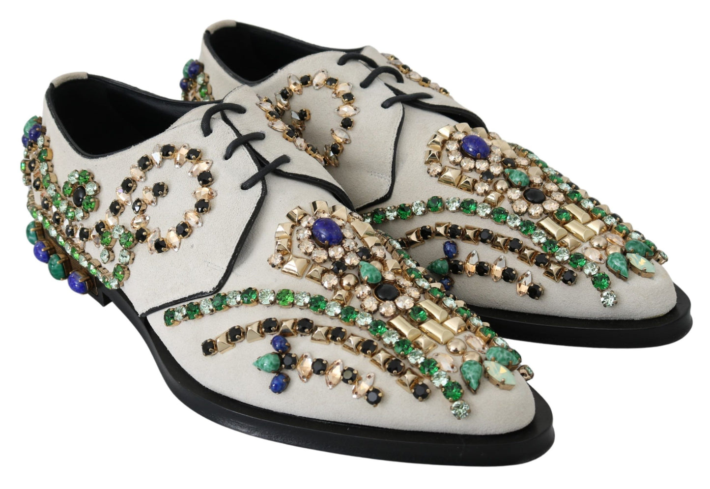 Dolce & Gabbana Elegant White Suede Dress Flats with Crystals Dolce & Gabbana