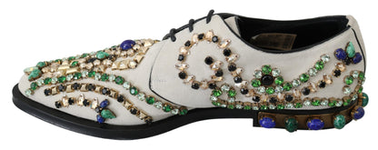 Dolce & Gabbana Elegant White Suede Dress Flats with Crystals Dolce & Gabbana