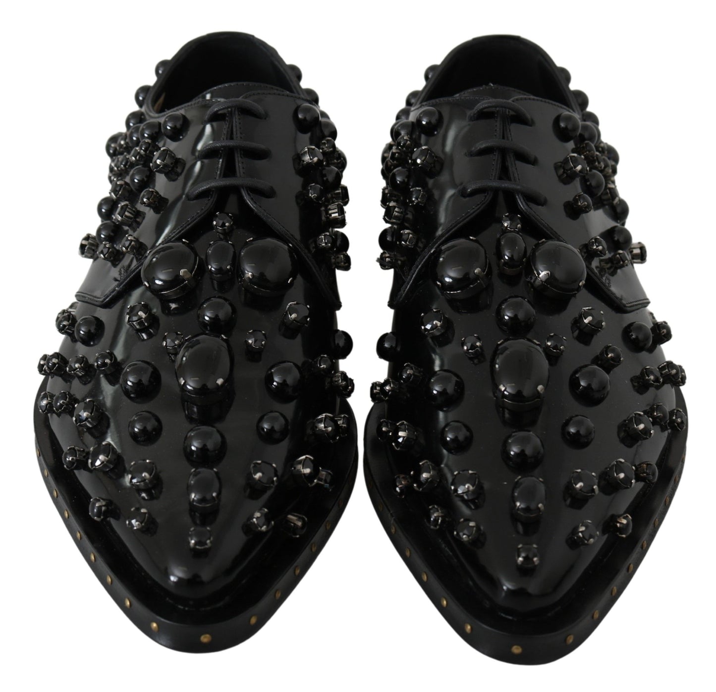 Dolce & Gabbana Elegant Black Crystal Leather Dress Shoes Dolce & Gabbana