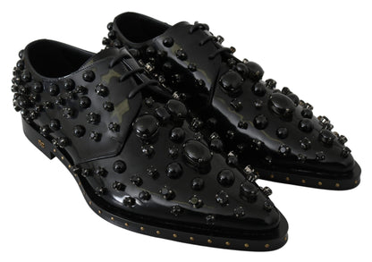 Dolce & Gabbana Elegant Black Crystal Leather Dress Shoes Dolce & Gabbana