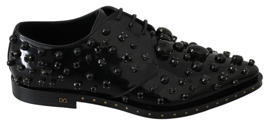 Dolce & Gabbana Elegant Black Crystal Leather Dress Shoes Dolce & Gabbana