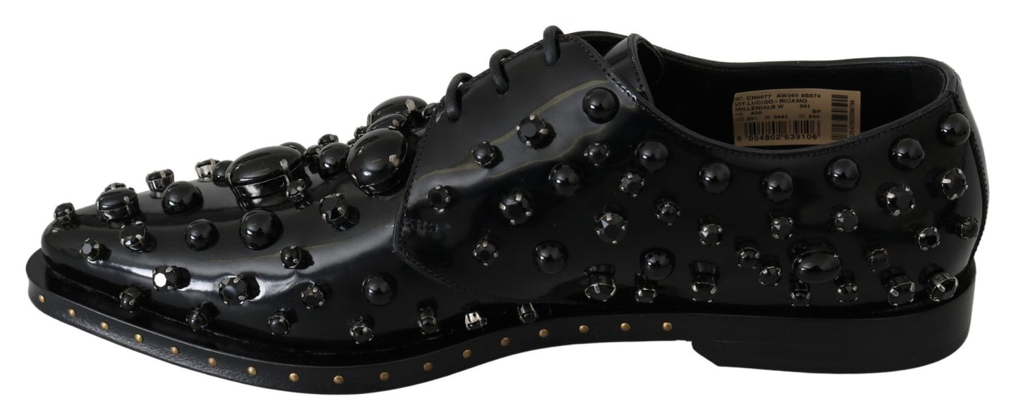 Dolce & Gabbana Elegant Black Crystal Leather Dress Shoes Dolce & Gabbana