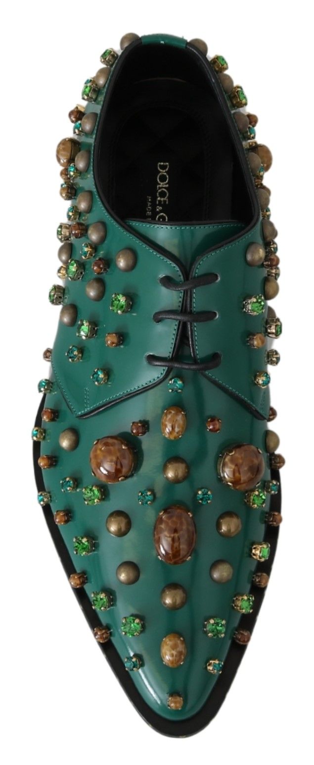 Dolce & Gabbana Emerald Leather Dress Shoes with Crystal Accents Dolce & Gabbana