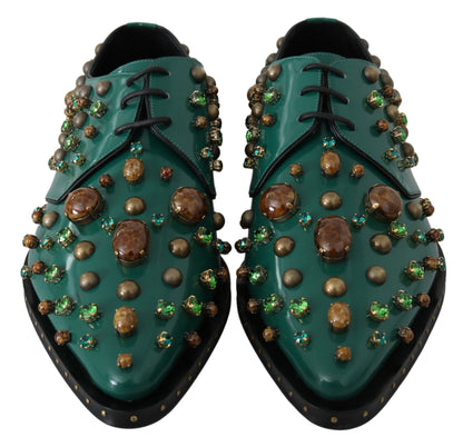 Dolce & Gabbana Emerald Leather Dress Shoes with Crystal Accents Dolce & Gabbana