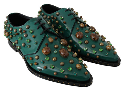 Dolce & Gabbana Emerald Leather Dress Shoes with Crystal Accents Dolce & Gabbana