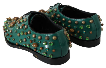 Dolce & Gabbana Emerald Leather Dress Shoes with Crystal Accents Dolce & Gabbana