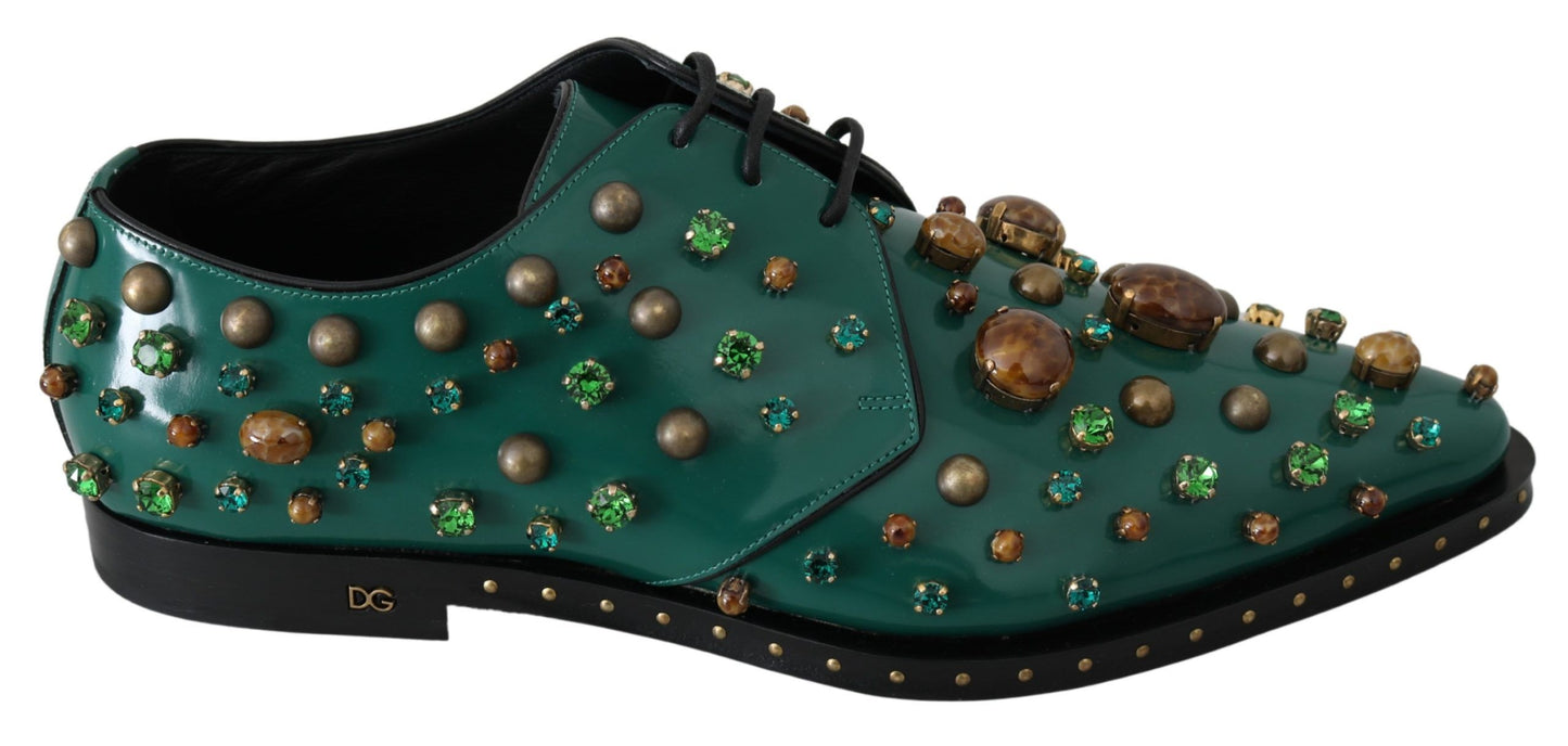 Dolce & Gabbana Emerald Leather Dress Shoes with Crystal Accents Dolce & Gabbana