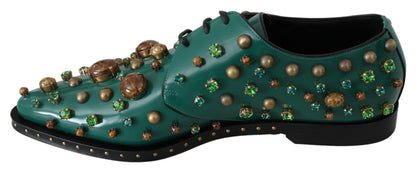 Dolce & Gabbana Emerald Leather Dress Shoes with Crystal Accents Dolce & Gabbana