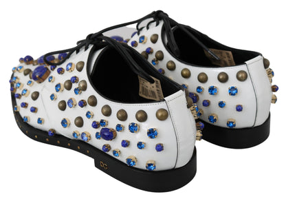 Dolce & Gabbana Elegant White Leather Dress Shoes With Crystals Dolce & Gabbana