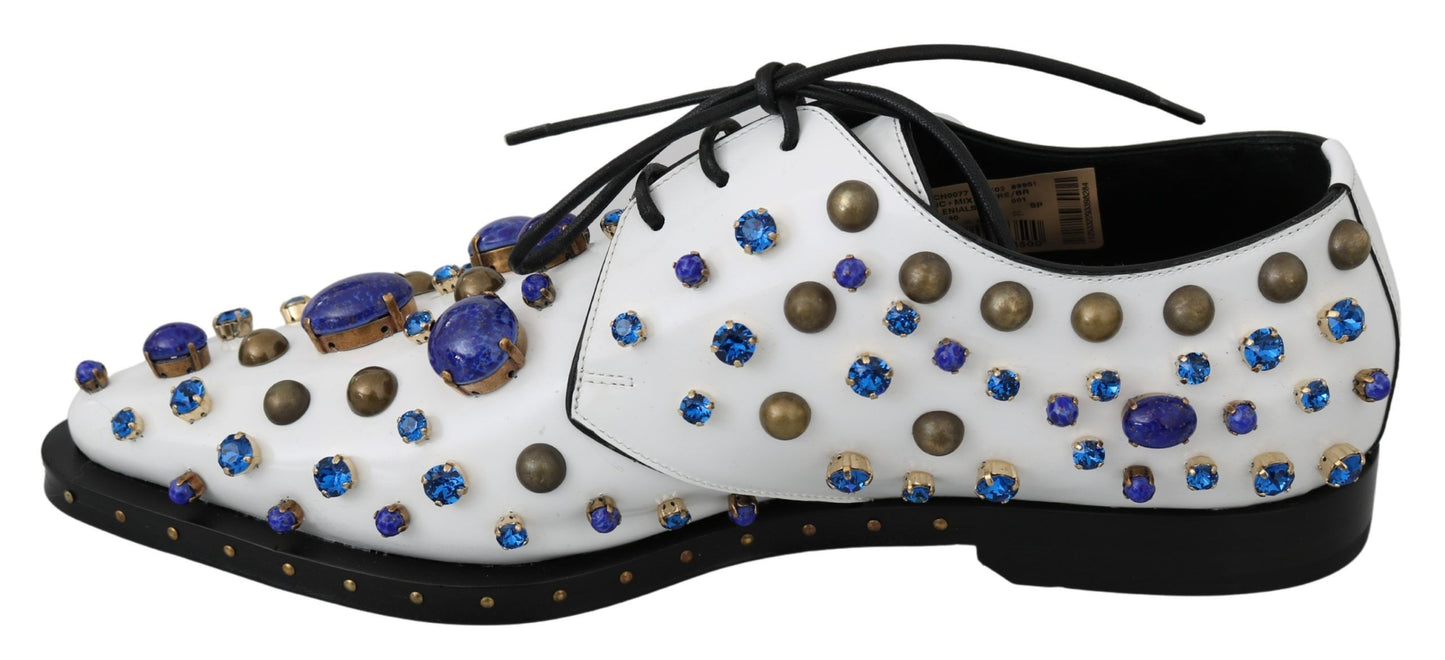 Dolce & Gabbana Elegant White Leather Dress Shoes With Crystals Dolce & Gabbana