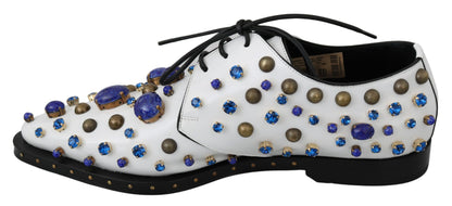 Dolce & Gabbana Elegant White Leather Dress Shoes With Crystals Dolce & Gabbana