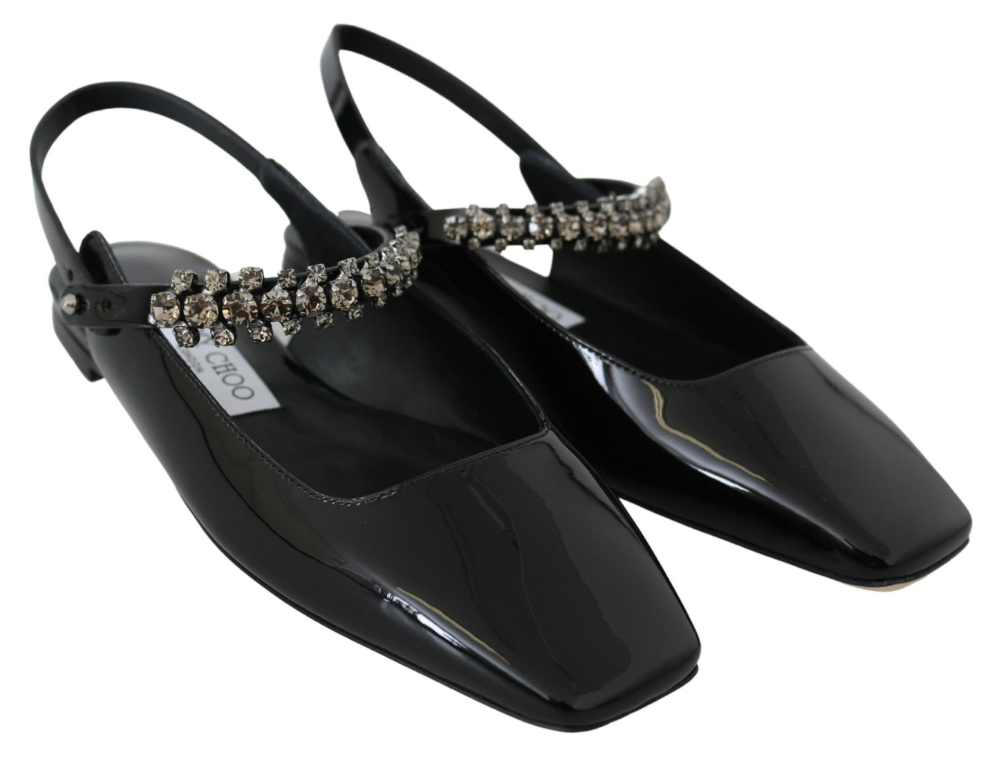 Jimmy Choo Elegant Black Patent Flats with Crystal Accent Jimmy Choo