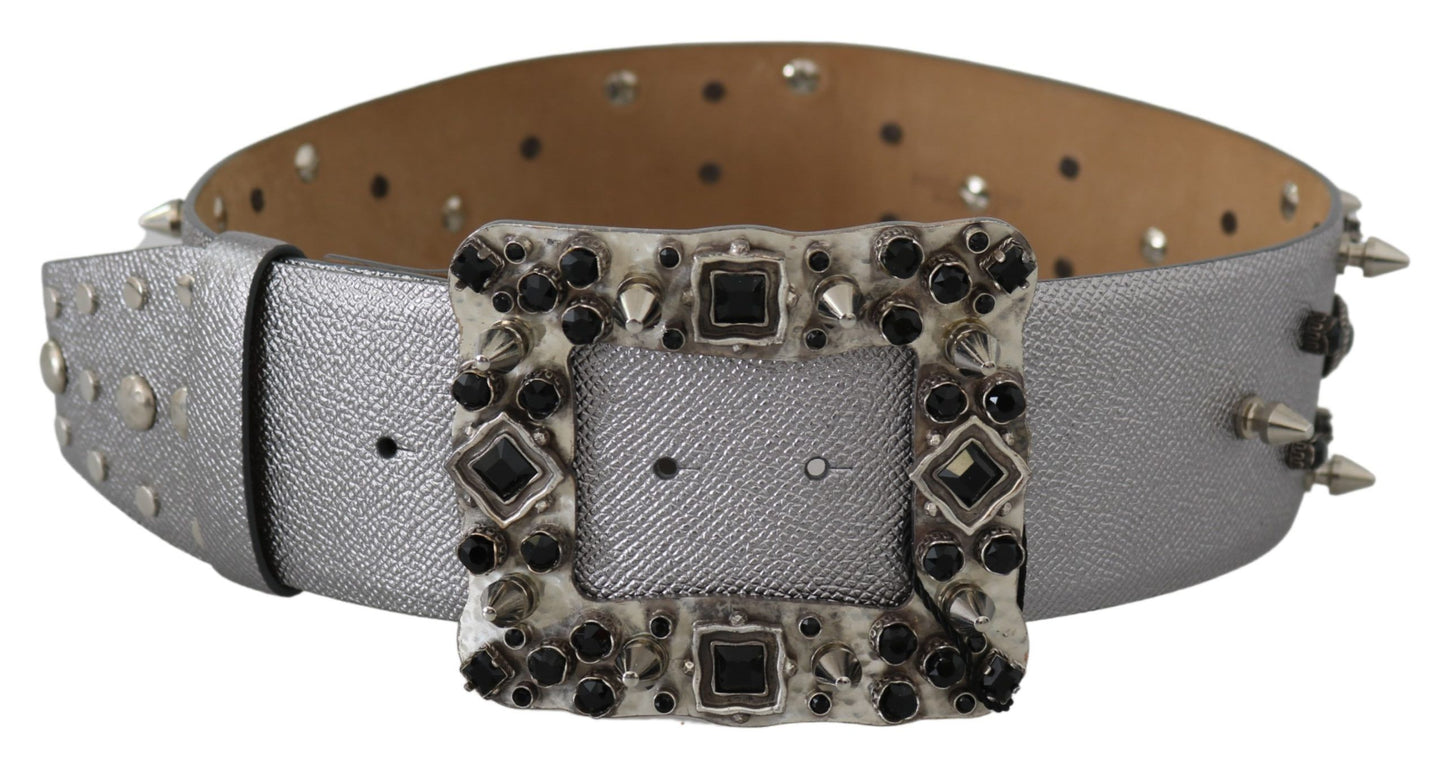 Dolce & Gabbana Stunning Silver Leather Crystal-Studded Belt Dolce & Gabbana