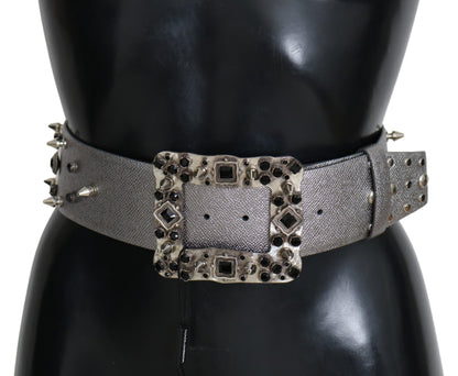 Dolce & Gabbana Stunning Silver Leather Crystal-Studded Belt Dolce & Gabbana