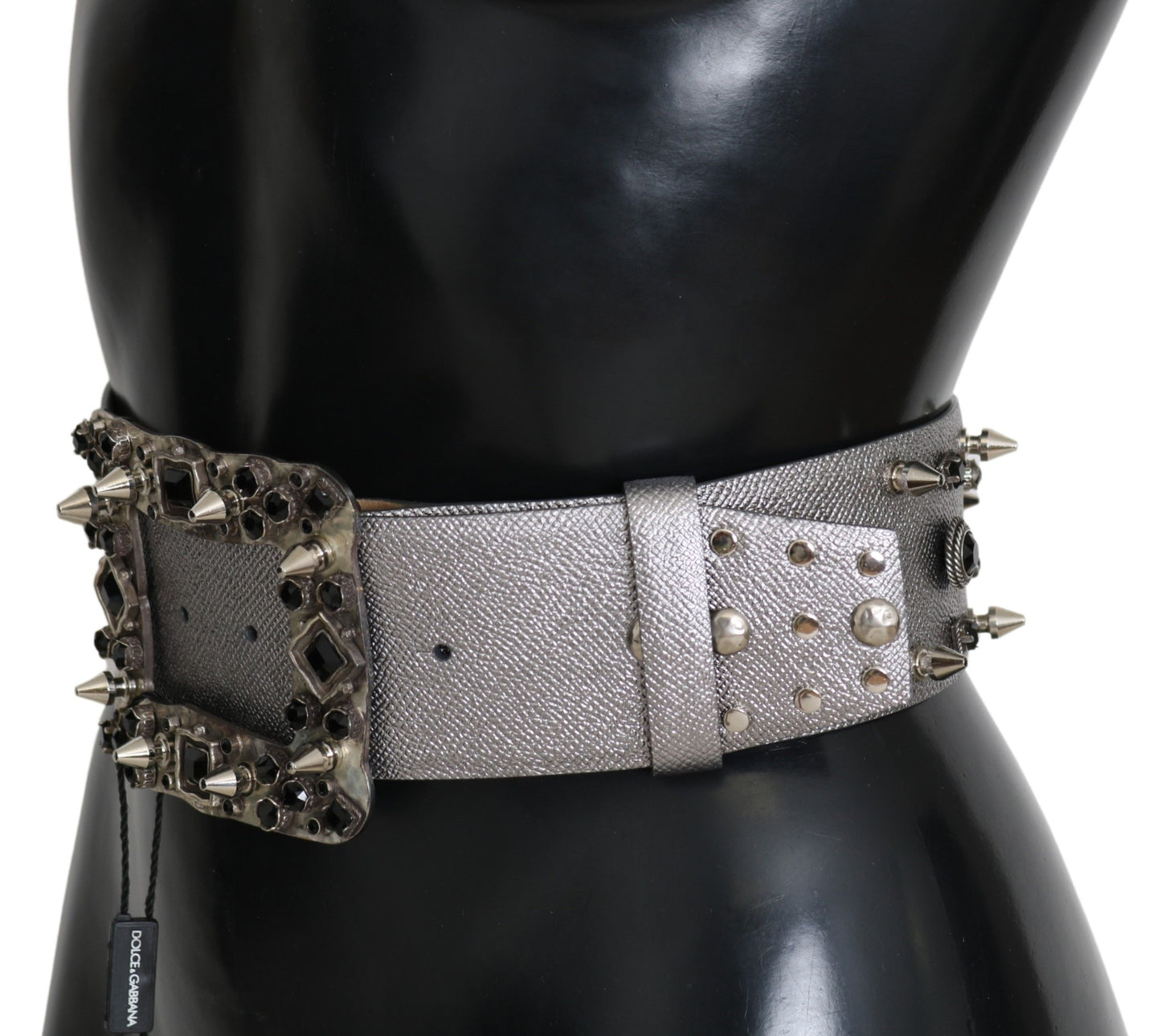 Dolce & Gabbana Stunning Silver Leather Crystal-Studded Belt Dolce & Gabbana