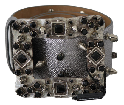 Dolce & Gabbana Stunning Silver Leather Crystal-Studded Belt Dolce & Gabbana