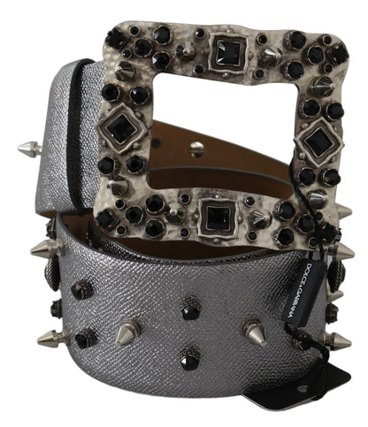 Dolce & Gabbana Stunning Silver Leather Crystal-Studded Belt Dolce & Gabbana