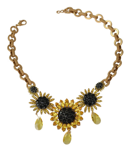 Dolce & Gabbana Elegant Gold Floral Crystal Statement Necklace Dolce & Gabbana