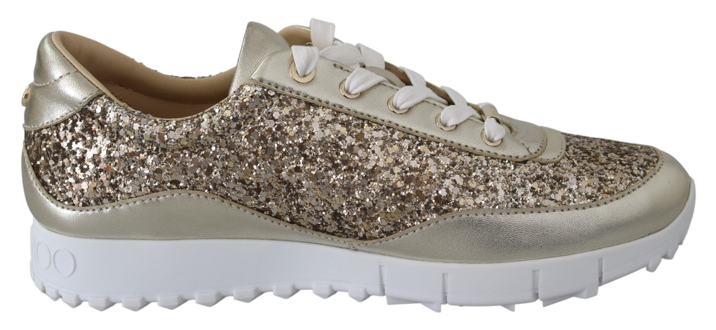 Jimmy Choo Antique Gold Glitter Leather Sneakers Jimmy Choo